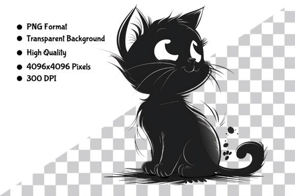 Download Watercolor B&amp;W Cartoon Cat PNG - Cartoon cat png Collection