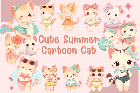 Download Cute Summer Cartoon Cat PNG - Cartoon cat png Collection