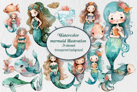 Download Watercolor Cute Mermaid Illustration Png - Cute mermaid illustration Collection
